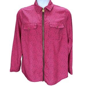 Michael Kors Pink Floral Print Zip Up Long Sleeve Flowy Blouse Size 1X